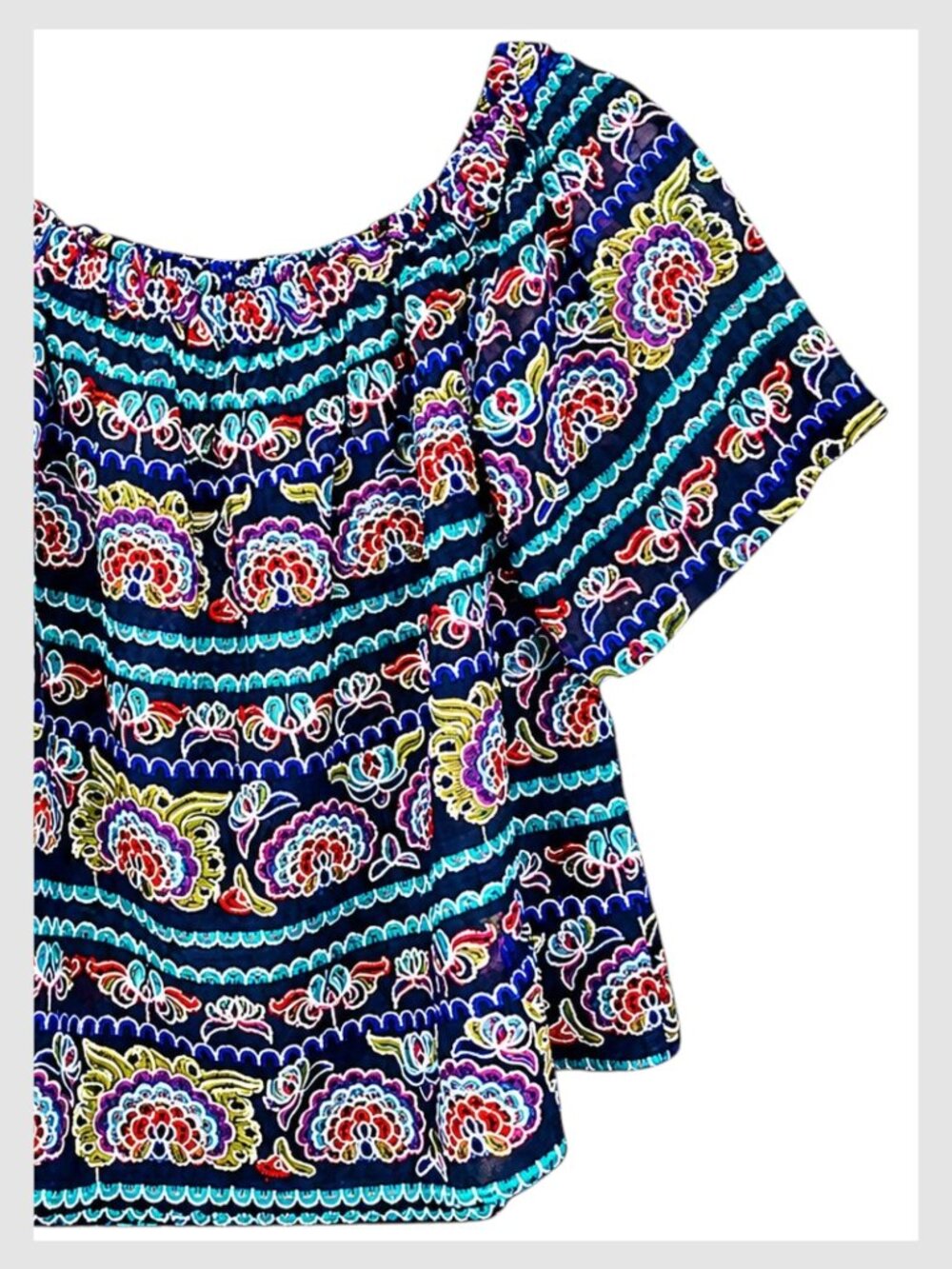 Aqua Romeo & Juliet Off Shoulder Embroidered Peasant Top Multi M - Picture 3 of 8